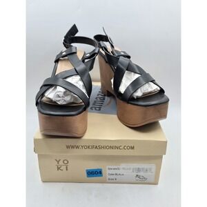 New In Box Yoki Women's Black Wedge Sandal Buckle Closure‎ - Size 9